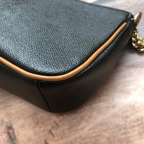 SOLD ❌COACH Nolita 19 Zipper Pouch Mini Bag Black Leather Gold-tone Chain Strap - Picture 6 of 11